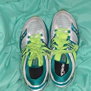 Blue green running shoes